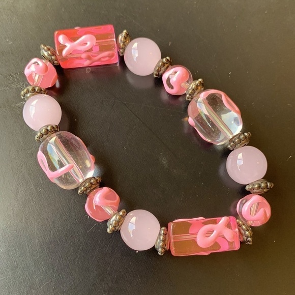 Pink Ribbon Breast Cancer Awareness Bracelet Classic Pink Stretch - Picture 1 of 5